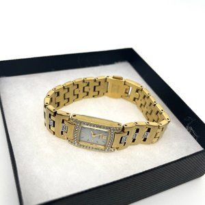 Designer Citizen Gold-Tone Rhinestone Rectangle Dial Analog Wristwatch